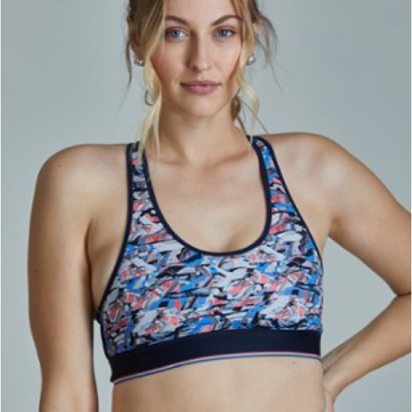Fourlaps Circuit Sports Bra NWT Confetti Camo Blue Sz S - Picture 2 of 2